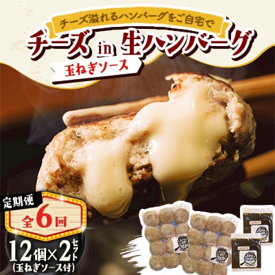 【毎月定期便】チーズ in ハンバーグ(生)12個(玉ねぎソース150g) 2セット全6回