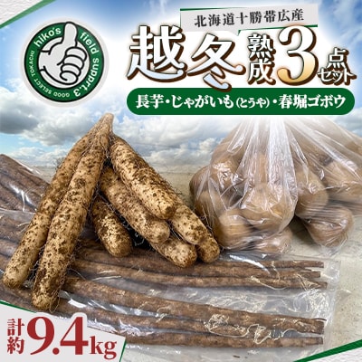 【越冬熟成3点セット】長芋・じゃがいも(とうや)・春堀ゴボウ　計約9.4kg 北海道十勝帯広産