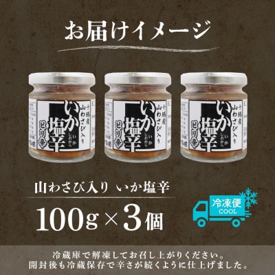 十勝 山わさび入り イカの塩辛 100g 3個 ご飯のおとも 北海道 帯広市