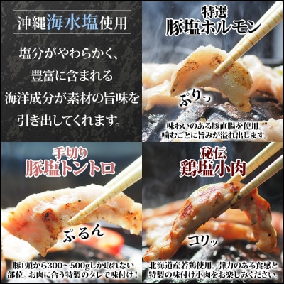 熨斗付　十勝 ジンギスカン&焼肉3種セット各1袋　手切り羊肉・ホルモン・トントロ・鶏塩　北海道帯広市