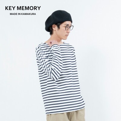 【KEYMEMORY鎌倉】ボーダー長袖Tシャツ WHITE×NAVY　サイズ2