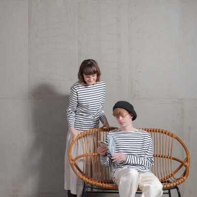 【KEYMEMORY鎌倉】ボーダー長袖Tシャツ WHITE×NAVY　サイズ2