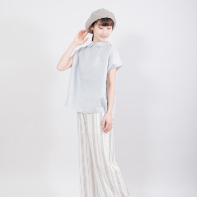 ラウンドカラーリネンブラウス Light Blue