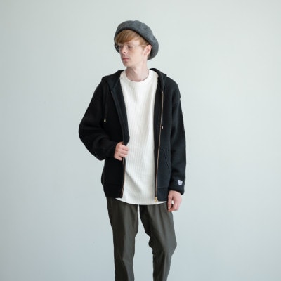KEYMEMORY鎌倉のミラノリブZIPパーカー BLACK　サイズ0