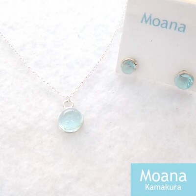 ラウンドドロップピアスネックレス　Crystal Light Blue