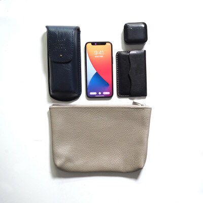MASSTARD -MINIMAL LEATHER POUCH PETIT- GREIGE