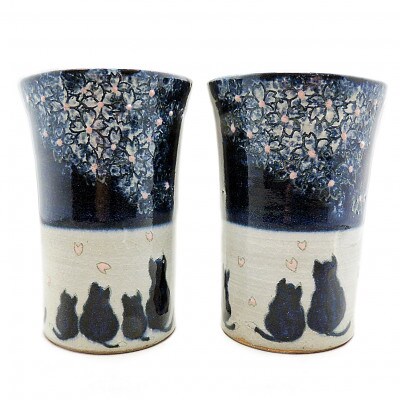 陶修窯 碁点焼の藍桜花紋タンブラー 猫 ペアセット お礼品詳細 ふるさと納税なら さとふる