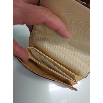 新庄綾織　名刺入れ(布製)紫×ベージュ