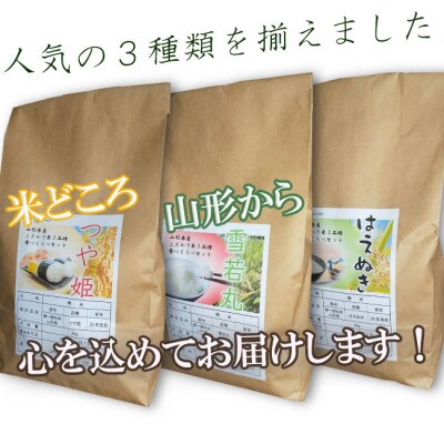 【令和4年度先行受付】※数量・期間限定※ 山形県産人気お米3種セット つや姫・雪若丸・はえぬき