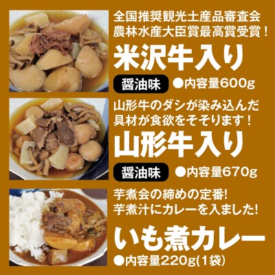いも煮会 バラエティ3箱セット 米沢牛入り・山形牛入り・いも煮カレー