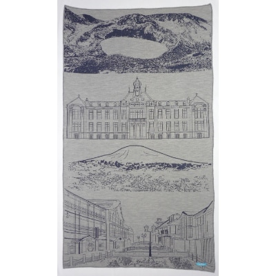 ブランケット山形の風景柄(グレーxネイビー)