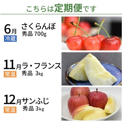 【発送月固定定期便】山形の名産フルーツを楽しむコース(さくらんぼ、ラ・フランス、りんご)全3回