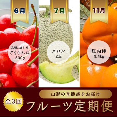 【発送月固定定期便】6月さくらんぼ 品種おまかせ秀品 7月メロン 11月庄内柿【令和8年発送】全3回
