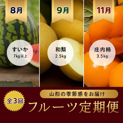 【発送月固定定期便】8月西瓜1玉　9月和梨2.5kg　11月庄内柿3.5kg【令和8年発送】全3回