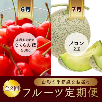 【発送月固定定期便】6月さくらんぼ品種おまかせ約500gL秀品 7月メロン2玉【令和8年発送】全2回