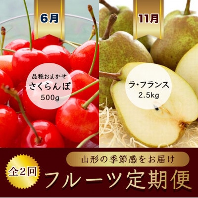 【発送月固定定期便】6月さくらんぼ品種おまかせ約500g秀品　11月ラ・フランス　令和8年発送全2回