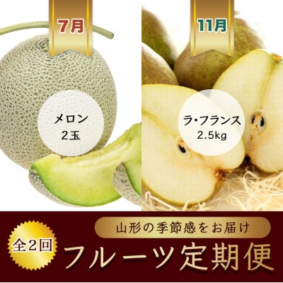 【発送月固定定期便】7月メロン2玉　11月ラ・フランス7玉～9玉【令和8年発送】全2回