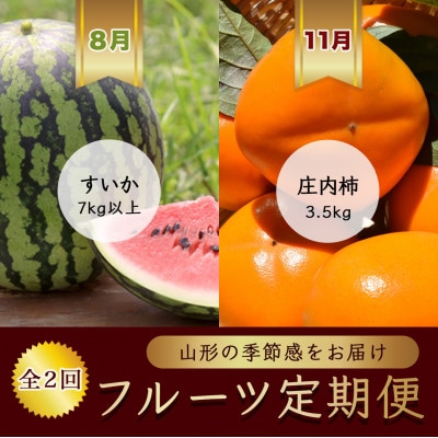 【発送月固定定期便】8月すいか 1玉7kg以上　11月庄内柿 約3.5kg【令和8年発送】全2回
