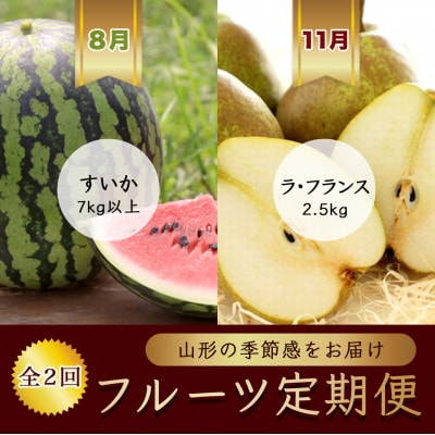 【発送月固定定期便】8月すいか 1玉7kg以上 11月ラ・フランス約2.5kg【令和8年発送】全2回