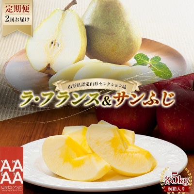 【発送月固定定期便】【先行予約】糖度14度以上ラ・フランス、サンふじりんご各5kg(桐箱入り)全2回