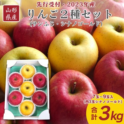 【2023年産・先行受付】山形県産 りんご2種セット(サンふじ シナノゴールド) 3kg