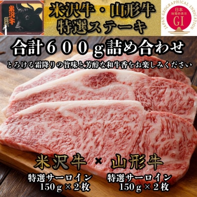 米沢牛・山形牛 特選サーロインステーキ 合計600g 贅沢詰め合わせセット