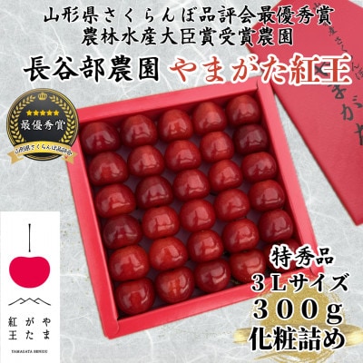 長谷部農園さくらんぼ　やまがた紅王300g　化粧詰め　特秀3Lサイズ《2026年度6月発送開始》