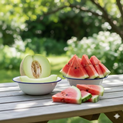 山形県産庄内メロンと小玉スイカ各1玉