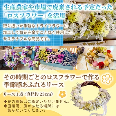 「ロスフラワー」を使用した季節の花のリース　サステナブルな花のある暮らし