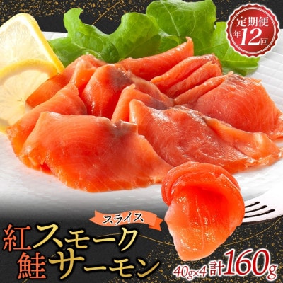 【毎月定期便】紅鮭スモークサーモン スライス 40g×4パック全12回