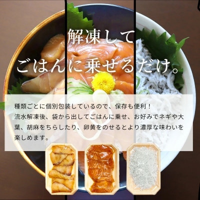 紀州湯浅醤油を使ったサーモンとカンパチの漬け&釜揚げしらすの 海鮮丼 3種セット 計300g