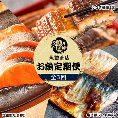 【毎月定期便】魚鶴商店が選ぶ人気お魚D(サバフィレ・うなぎ蒲焼・銀鮭切身)全3回