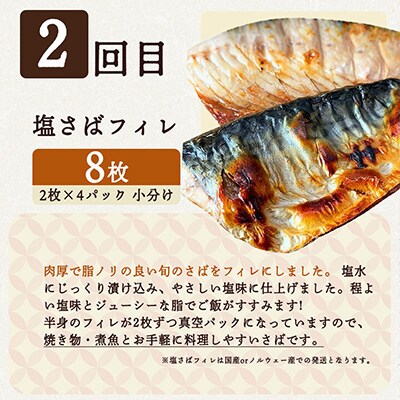 【毎月定期便】海鮮セットH(銀鮭切身・サバフィレ・3種切身・海鮮漬)全4回
