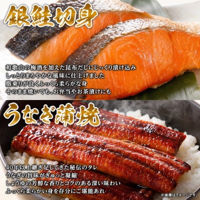 【毎月定期便】魚鶴お楽しみ海鮮4種セット(銀鮭切身・うなぎ蒲焼・銀だら切身・塩さばフィレ)全4回