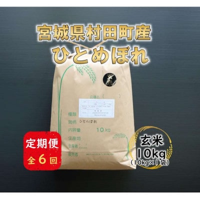 【毎月定期便】宮城県村田町産ひとめぼれ　玄米10kg(10kg×1)全6回