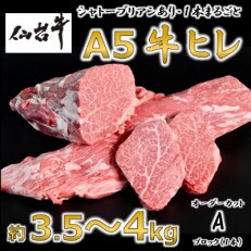 A5仙台牛ヒレ1本分【オーダーカットA(1本ブロック)】約3.5kg～4.0kg