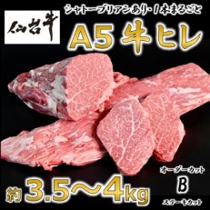 A5仙台牛ヒレ1本分【オーダーカットB(ステーキカット)】約3.5kg～4.0kg