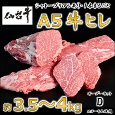 A5仙台牛ヒレ1本分【オーダーカットD(ステーキ&焼肉カット)】約3.5kg～4.0kg