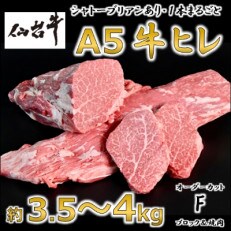 A5仙台牛ヒレ1本分【オーダーカットF(ブロック&焼肉カット)】約3.5kg～4.0kg