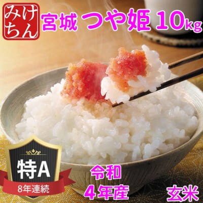 令和4年産 宮城県産つや姫 玄米10kg ◆8年連続最高評価特A受賞