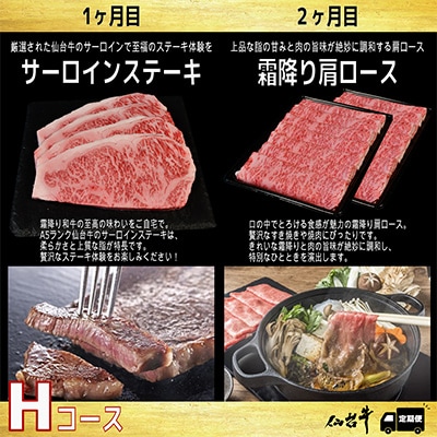【毎月定期便】A5等級仙台牛【最高等級黒毛和牛Hコース】ステーキ・すき焼き・切り落とし・モモ 全4回