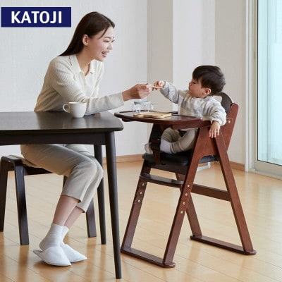 カトージ 木製ワイドハイチェアステップ切り替え(ブラウン)