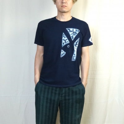 伝統工芸「甘木絞り」絞り染めTシャツ《ラビット》サイズ:1　綿100%　藍染め
