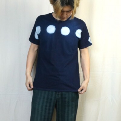 伝統工芸「甘木絞り」絞り染めTシャツ《水玉》サイズ:4　綿100%　藍染め