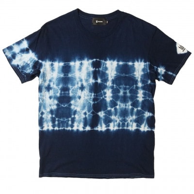 伝統工芸「甘木絞り」絞り染めTシャツ《波》サイズ:2　綿100%　藍染め