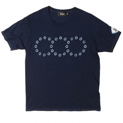 伝統工芸「甘木絞り」絞り染めTシャツ《トリプルリング》サイズ:2　綿100%　藍染め