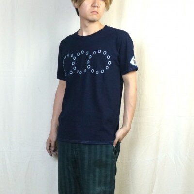 伝統工芸「甘木絞り」絞り染めTシャツ《トリプルリング》サイズ:2　綿100%　藍染め