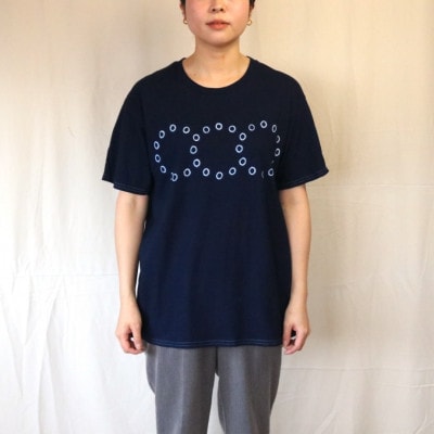 伝統工芸「甘木絞り」絞り染めTシャツ《トリプルリング》サイズ:2　綿100%　藍染め