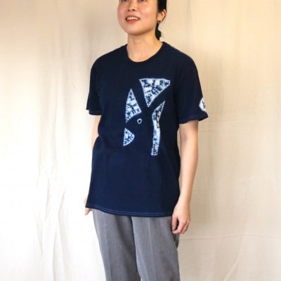 伝統工芸「甘木絞り」絞り染めTシャツ《ラビット》サイズ:2　綿100%　藍染め