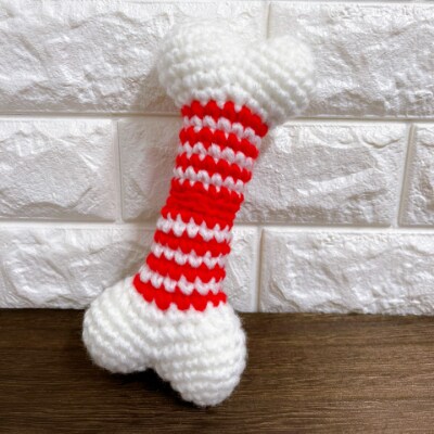 大型わんちゃん用 BIG骨型 おもちゃ アクリル毛糸製 歯みがき キュッキュ　 レッド